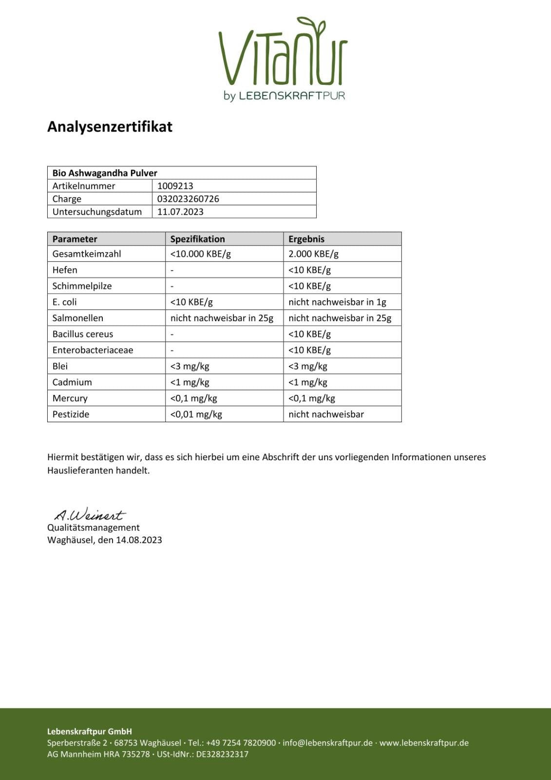 Produktbild Bio Ashwagandha Pulver