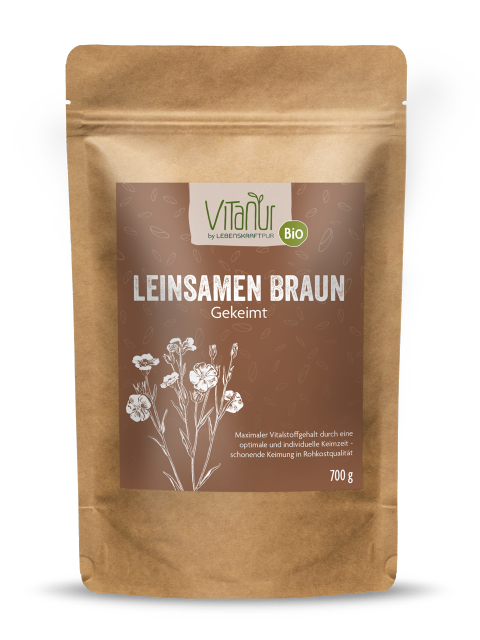 Bio Leinsamen Braun Gekeimt (700 g) von Vitanur by Lebenskraftpur