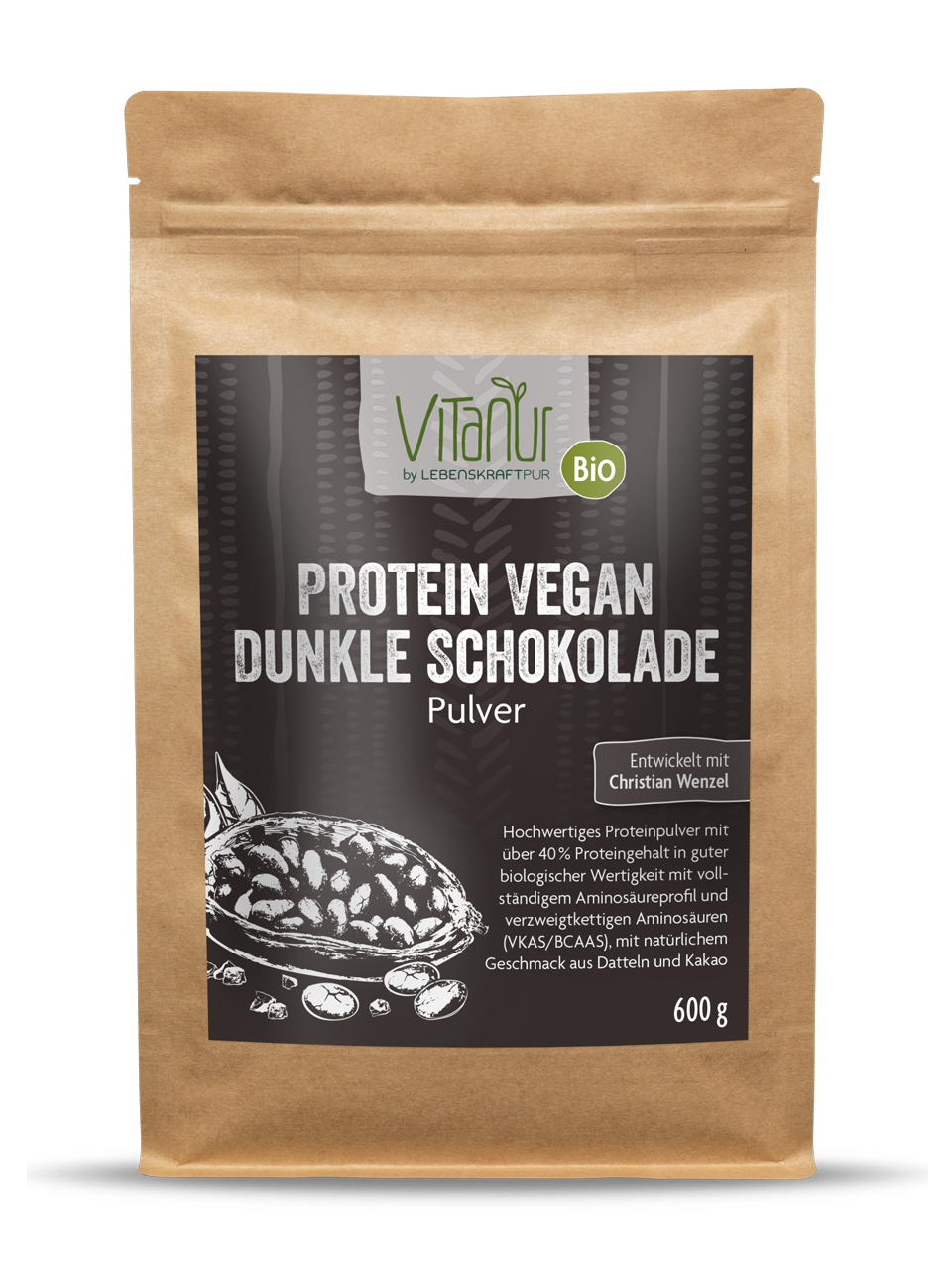 Bio Protein Vegan Dunkle Schokolade Pulver von Vitanur by Lebenskraftpur