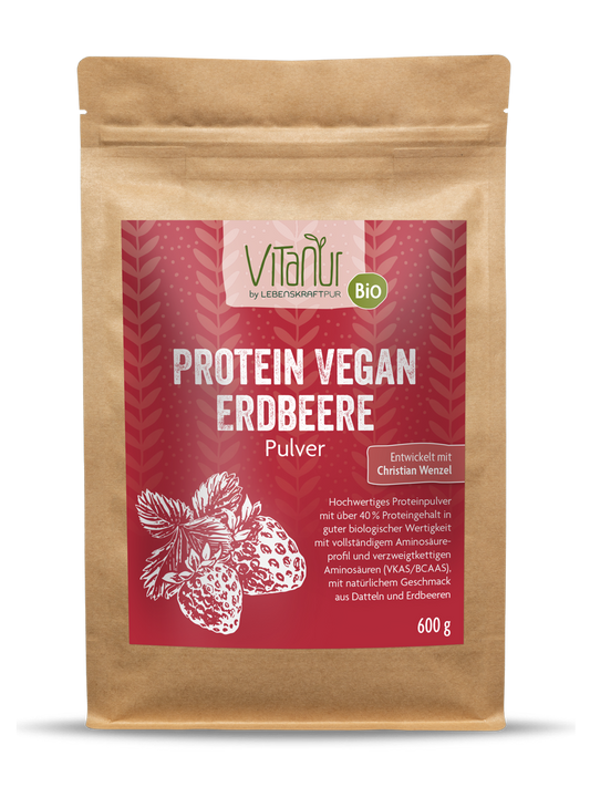 Bio Protein Vegan Erdbeere Pulver von Vitanur by Lebenskraftpur