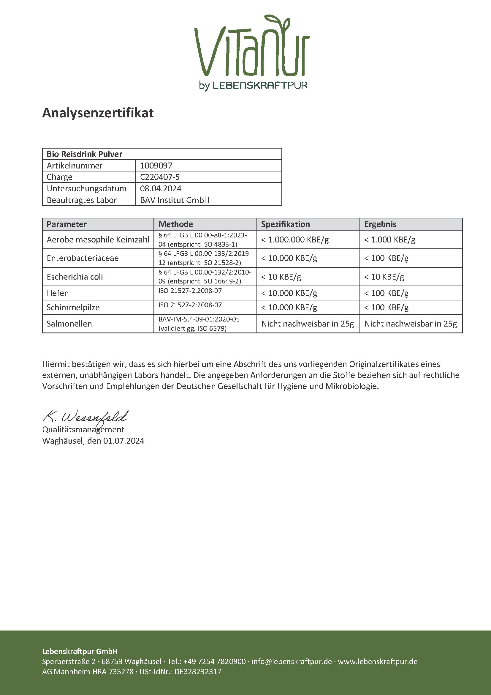 Bio Reisdrink Pulver