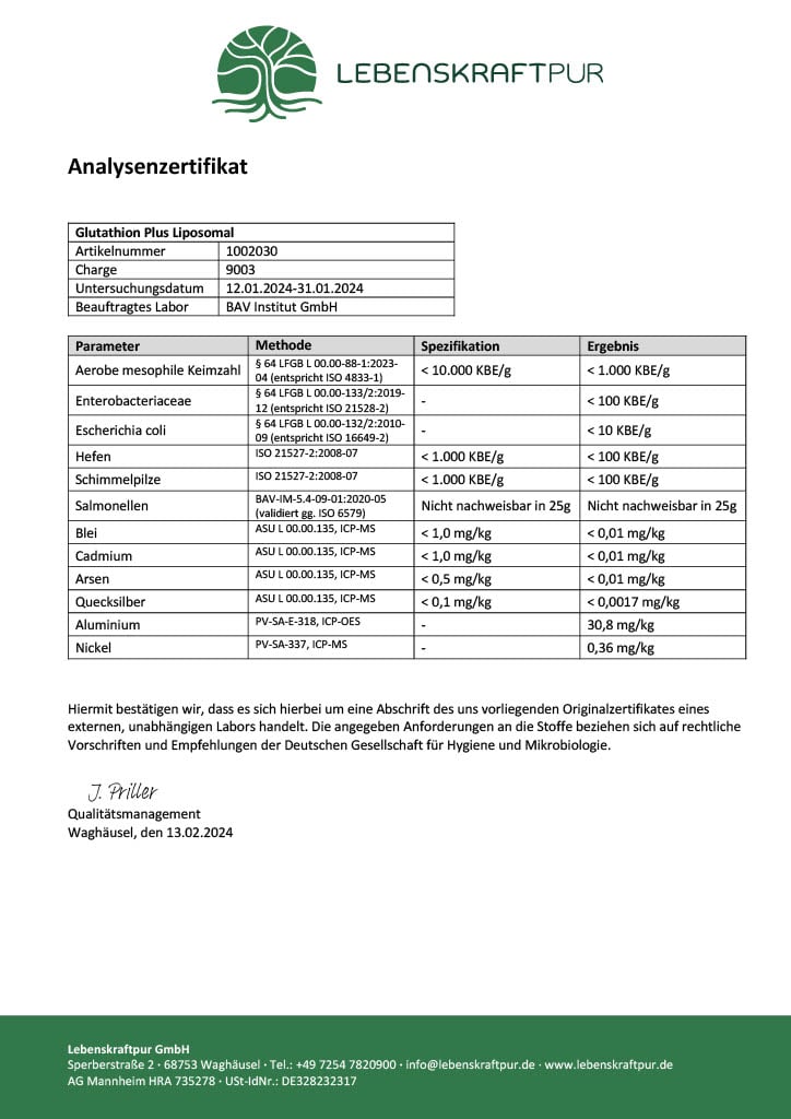 Produktbild Glutathion Plus Liposomal