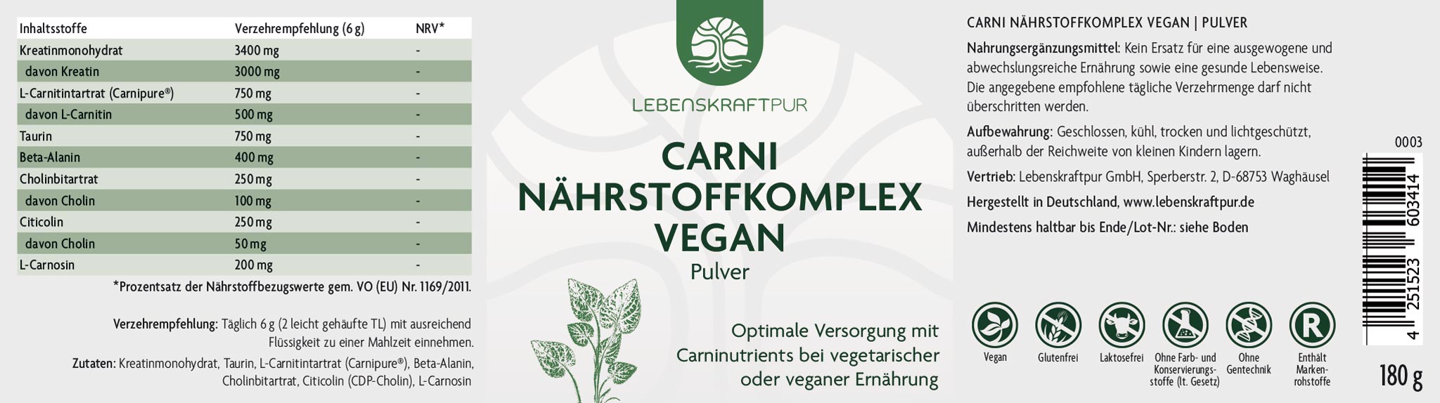 Carni Nährstoffkomplex Vegan Pulver