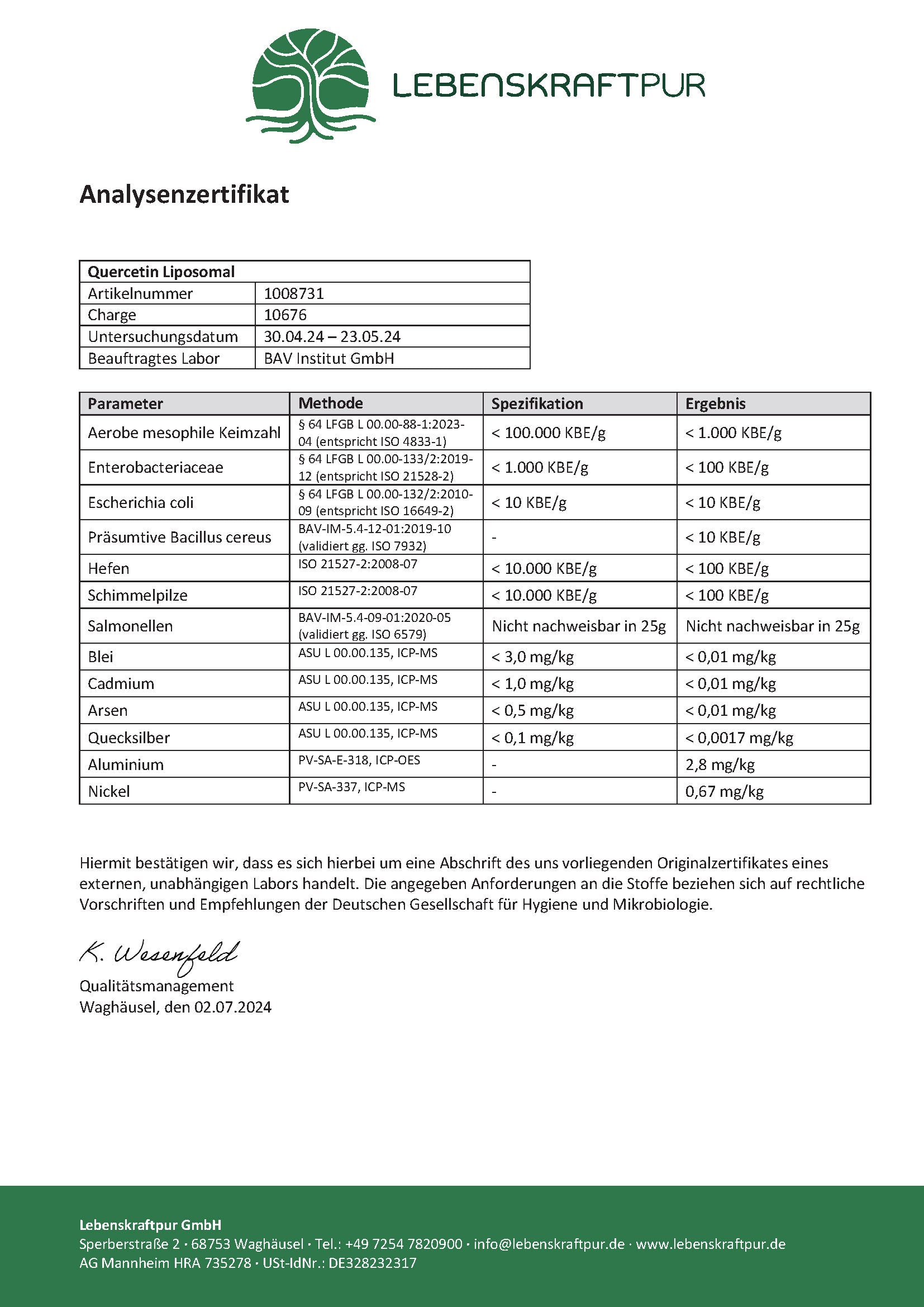 Produktbild Quercetin Liposomal