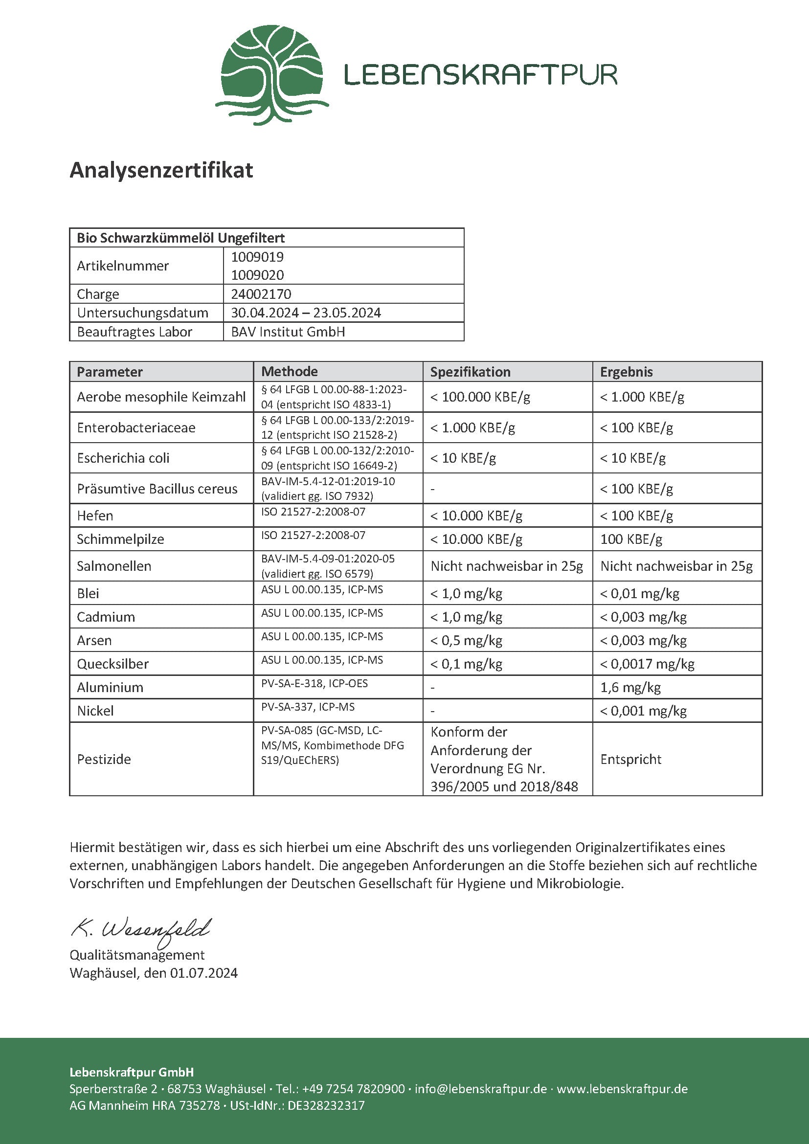 Bio Schwarzkümmelöl Ungefiltert