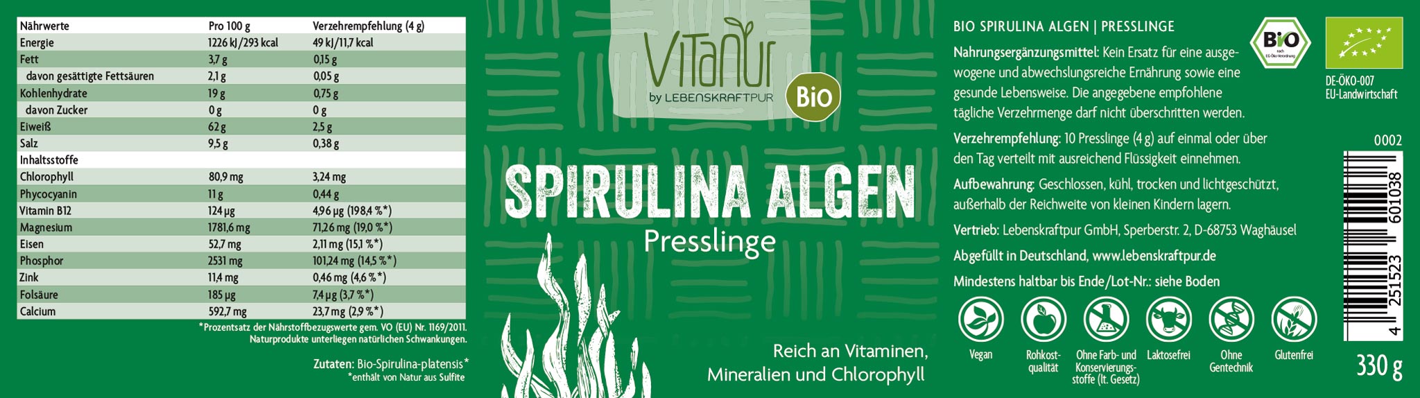 Bio Spirulina Algen Presslinge