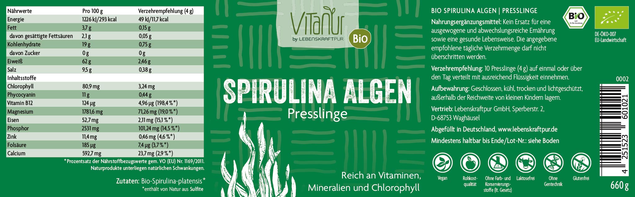 Bio Spirulina Algen Presslinge